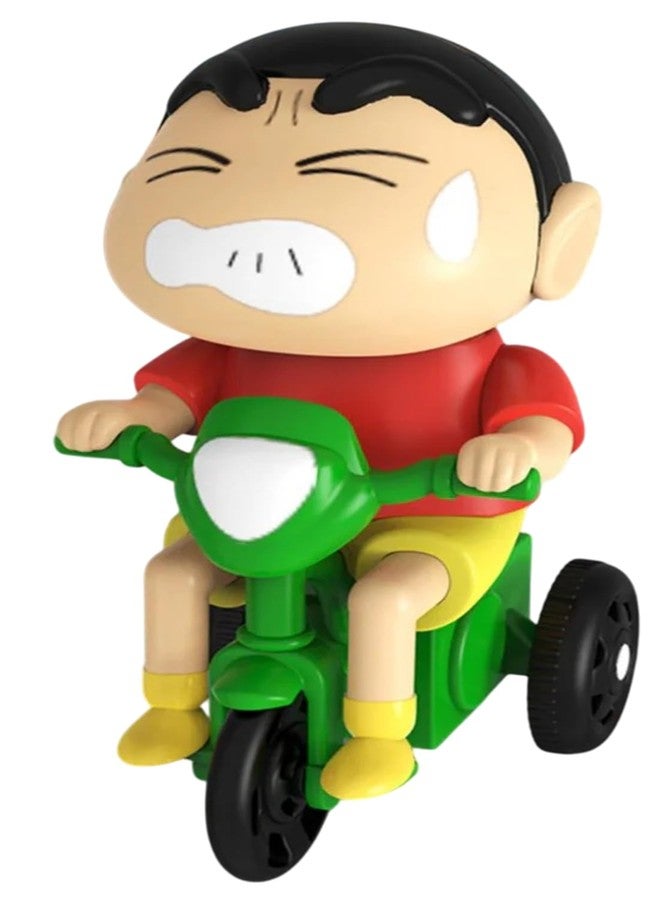 FowWelt Cartoon Tricycle Figure - Expressive Character Toy with Collector Box - Red & Yellow Outfit, Green Bike - Whimsical Japanese-Inspired Design (Sinchan C) - Image 1